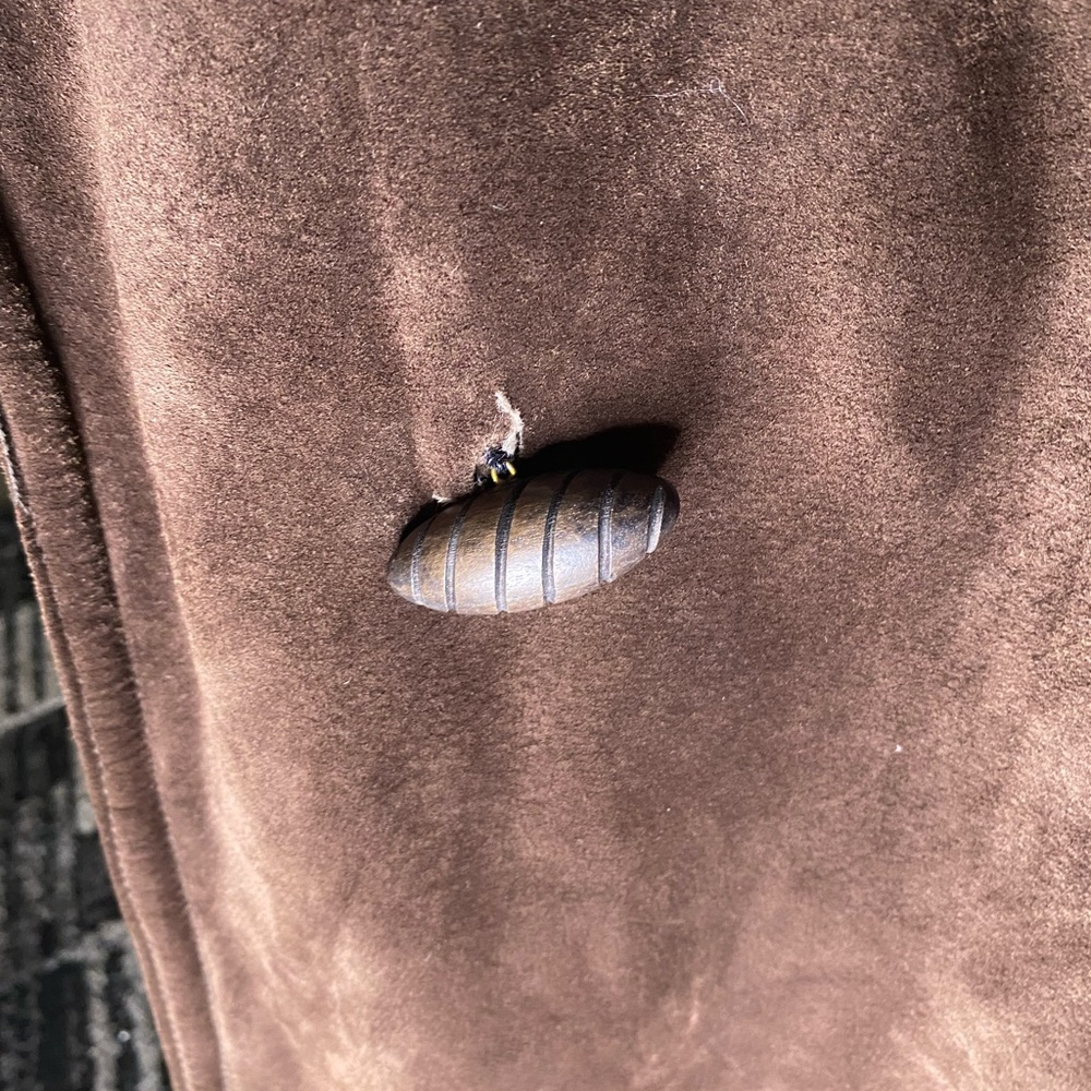 Brown Leather shearling  coat with Fur Trim - Picture 4 of 4